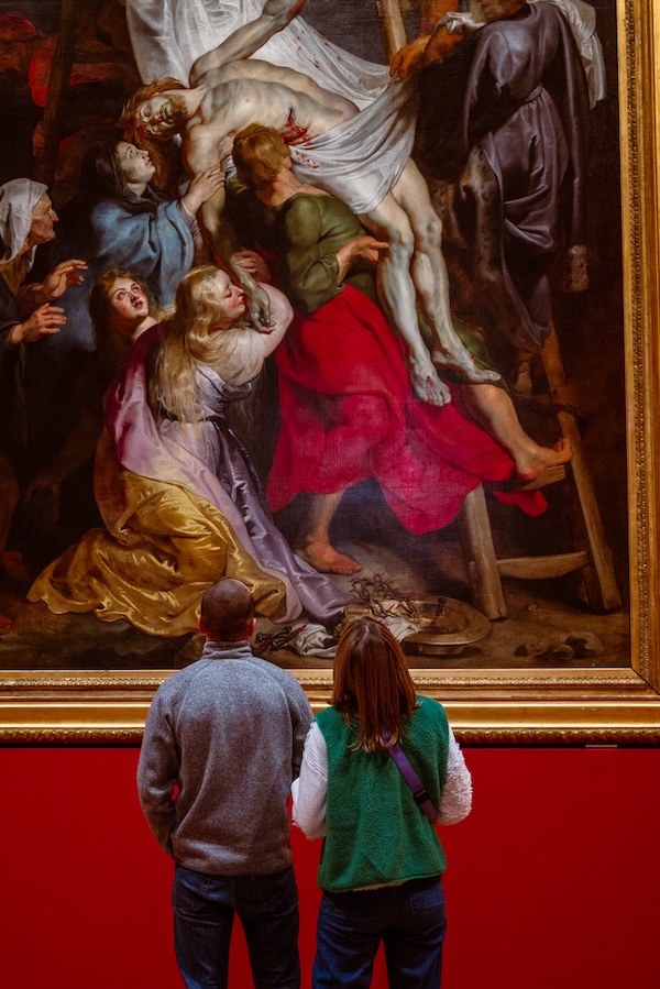 Palais des beaux-arts Lille couple photoshoot looking at a painting